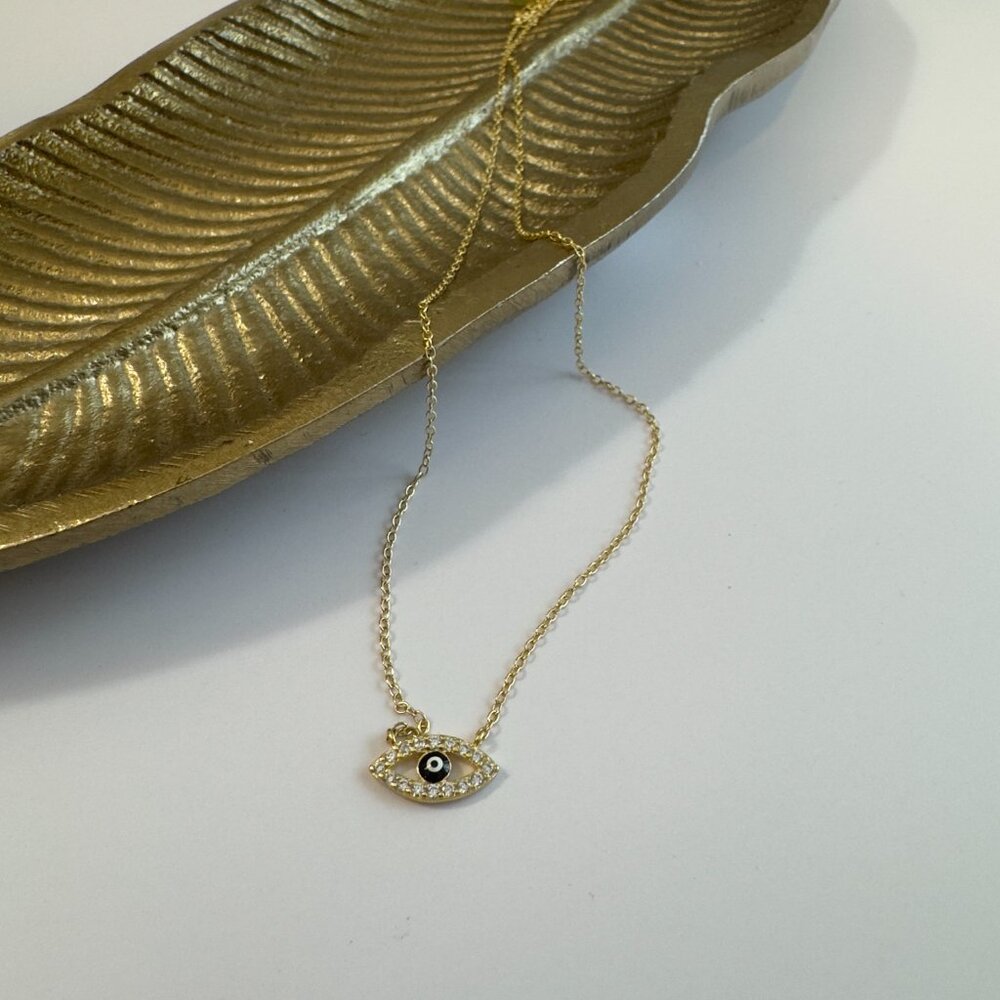 New Dainty  Vermeil White Topaz Evil Eye Necklace